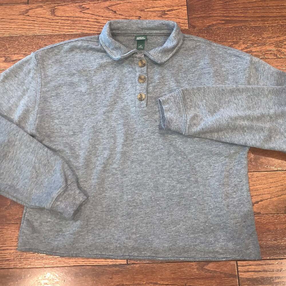 Wild Fable Cropped Henley‎ Top XS Gray Soft Knit Core